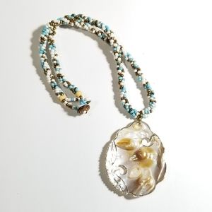 Mother Of Pearl Seed Bead  Statement Necklace 18"